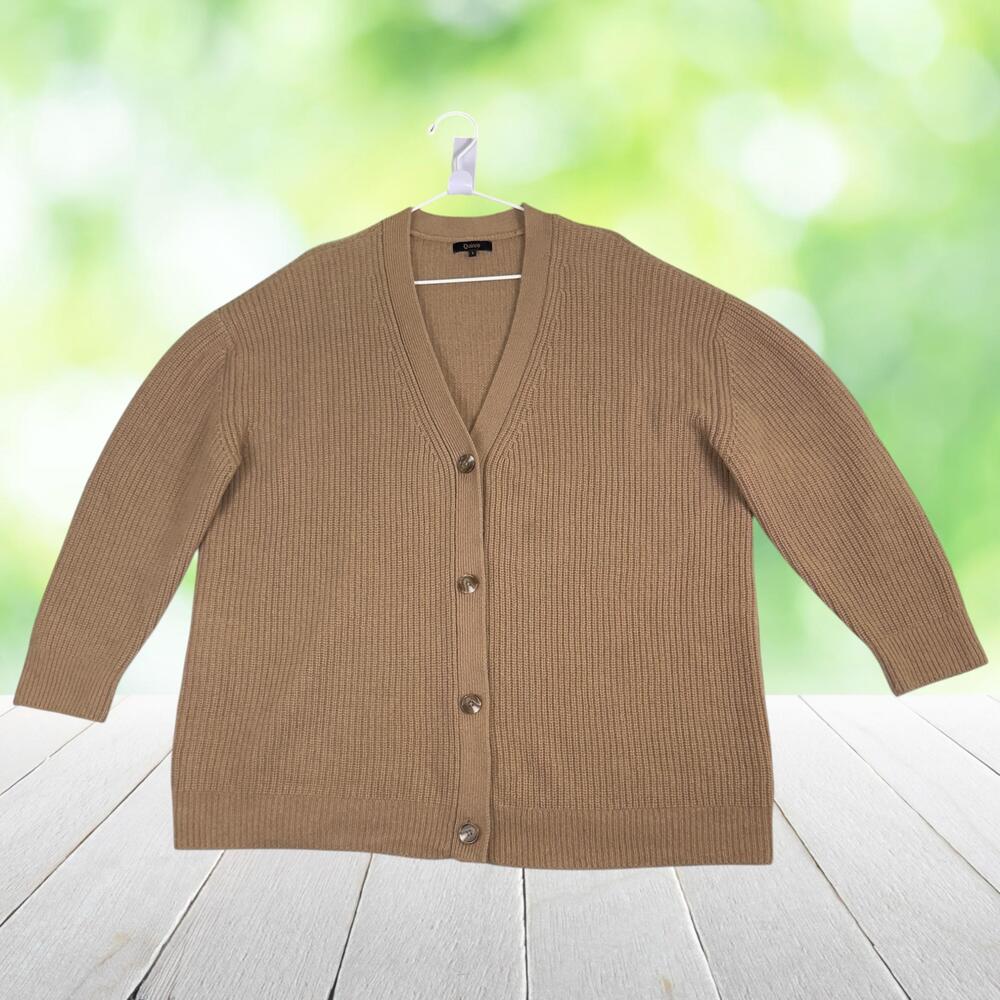 QUINCE Mongolian Cashmere Sweater Boyfriend Cardigan Oversized Camel Womens L